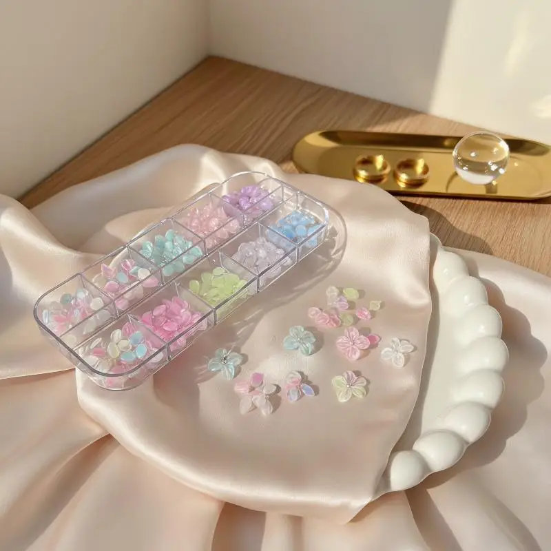 High Gloss 3D Petal Nail Charms 12 Grids Multi-color Nail Art Accessories for DIY Fashion Manicure