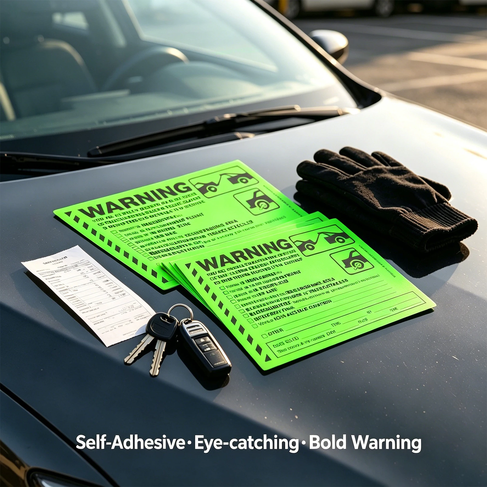 10 Sheets/Pack - 10.1*16.2Cm/4*6.38In Violation Parking Warning Label Fluorescent Green Vehicle Violation Parking Tow Warning Sticker Vehicle Window Parking Sticker Eye-Catching Warning Label Prank Sticker
