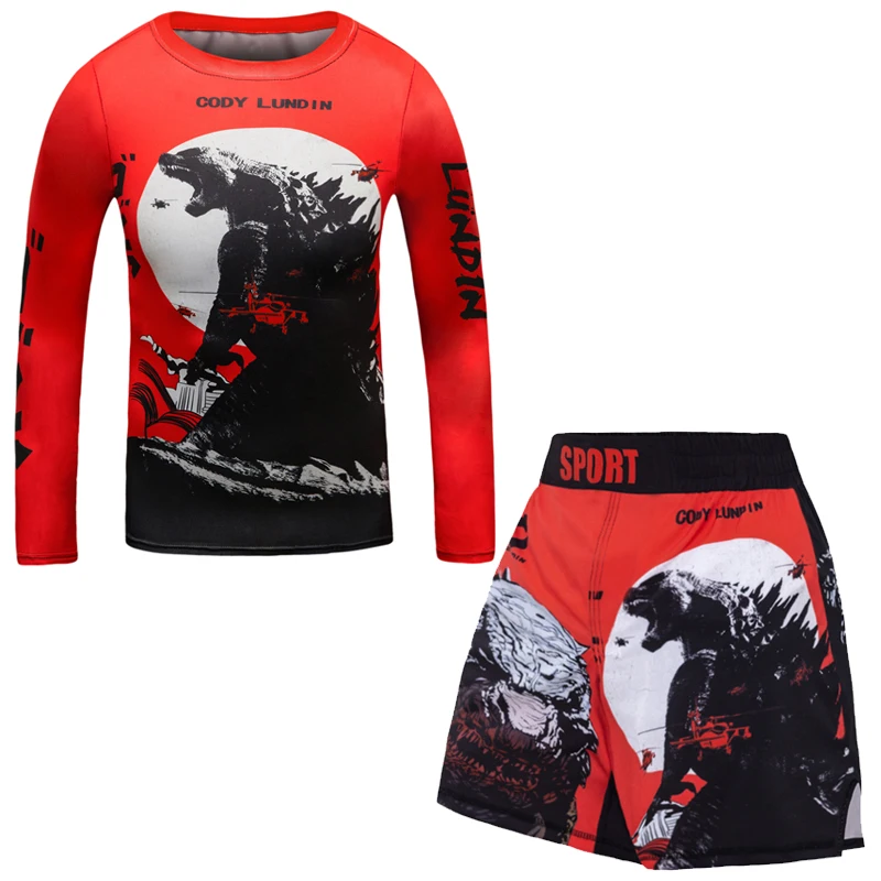 Gyerekek MMA rashguard számára gyerekeknek jiu jitsu t-shirt+pant sportsuit Fiú MMA Sort Öltözés bjj Kick box jerseys Futóverseny sets