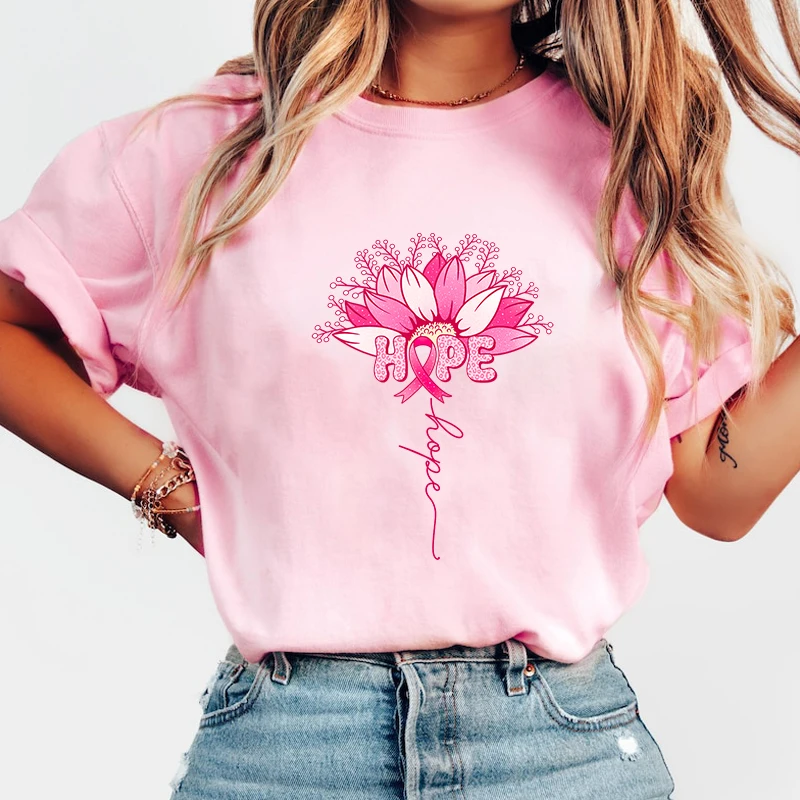 New Breast Cancer Awareness Hope Print T-Shirt Men Women Fashion Short Sleeve Casual Summer Tops Tees