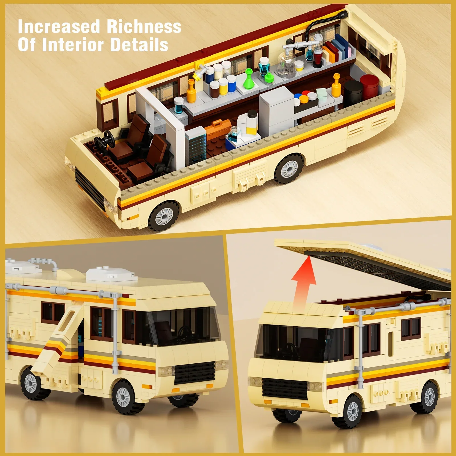 Gobricks New Breaking Bad Pinkman Cooking Lab RV Car Building Blocks Set Walter White Van Vehicle Toy For Children Birthday Gift