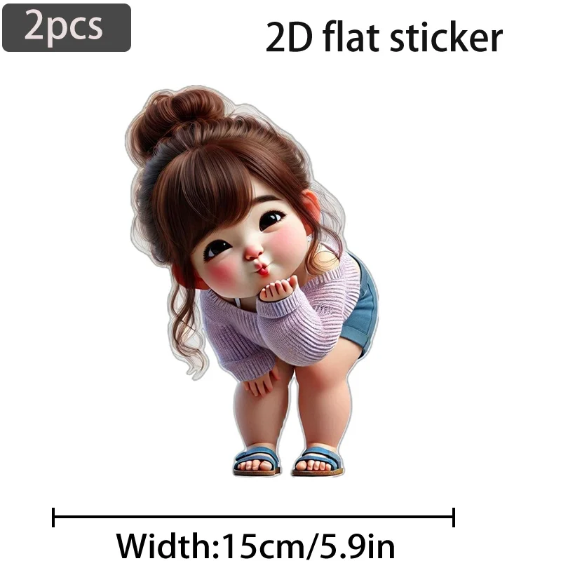 Cute Blowing Kiss Girl Stickers (2Pcs/Set), Waterproof Vinyl Decals for Car Truck Motorcycle Laptop Wall Glass