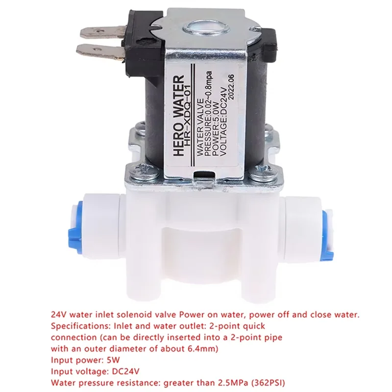 B98A-Water Purifier 24V Inlet Solenoid Valve With 2-Point Quick Connect For Reverse Osmosis Systems And For Pure Water Machines