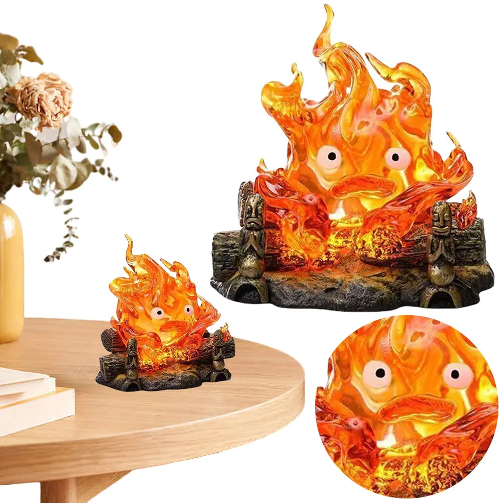 الأشياء مصباح الكرتون الكرتون Calcifer أنيمي 12 سنتيمتر شمعة سطح المكتب عمل أرقام نموذج تمثال بولي كلوريد الفينيل نموذج جمع حلية اللعب