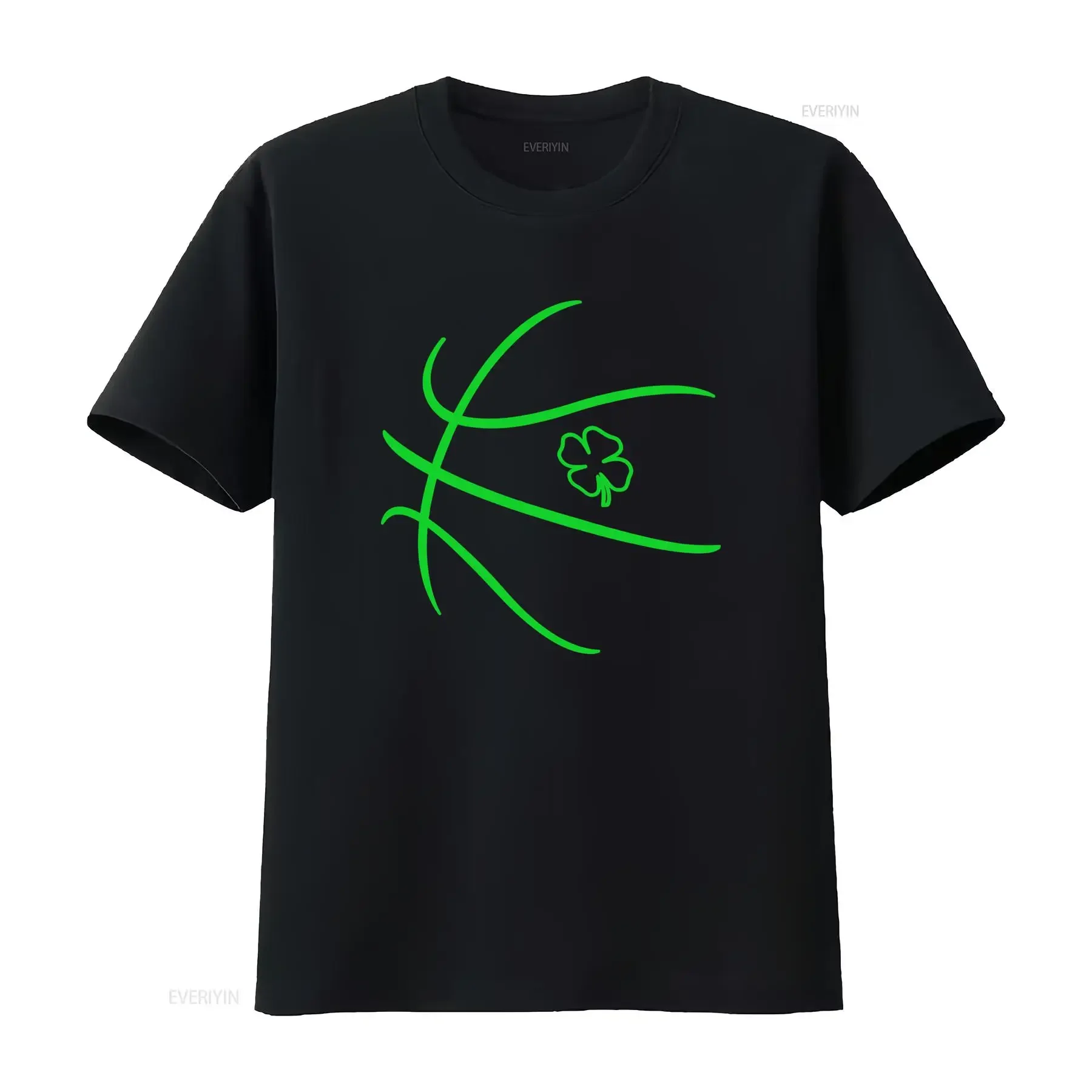 Casual Streetwear Neon Green Line Art Basketball Lucky Four Leaf Clover Print T Shirt vintage Washed homme Comfortable