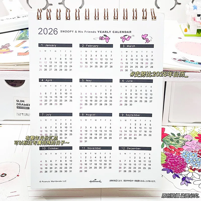 2026 سنوبي أجندة مكتبية /رزنامة مكتبية الكرتون سطح المكتب الديكور الوجه التقويم الجدول الزمني مخطط شهري مع مذكرة ملاحظات مكتب القرطاسية