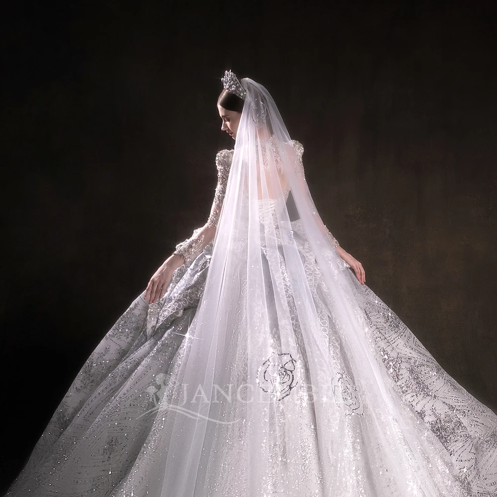 브이넥 오간자 웨딩드레스 맞춤형 긴 소매 웨딩드레스 진주 공주 레이스 웨딩드레스 웨딩드레스