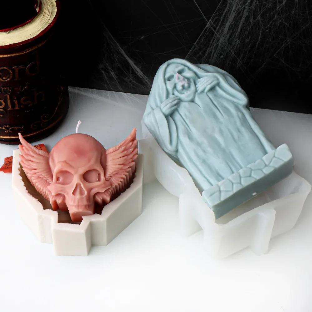 Pumpkin Carriage Painting Plaster Silicone Mold Terror Zombie Candle Resin Making Set Wings Skull Halloween Funny Chocolate Gift