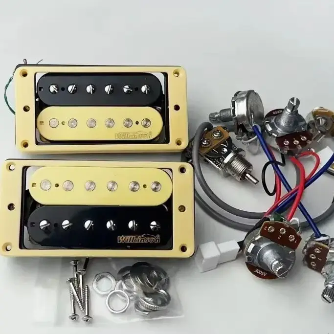 Wilkinson Ceramic Humbucker Pickup Set Zebra Neck & Bridge with Complete Wiring Harness 2V2T for LP Electric Guitar