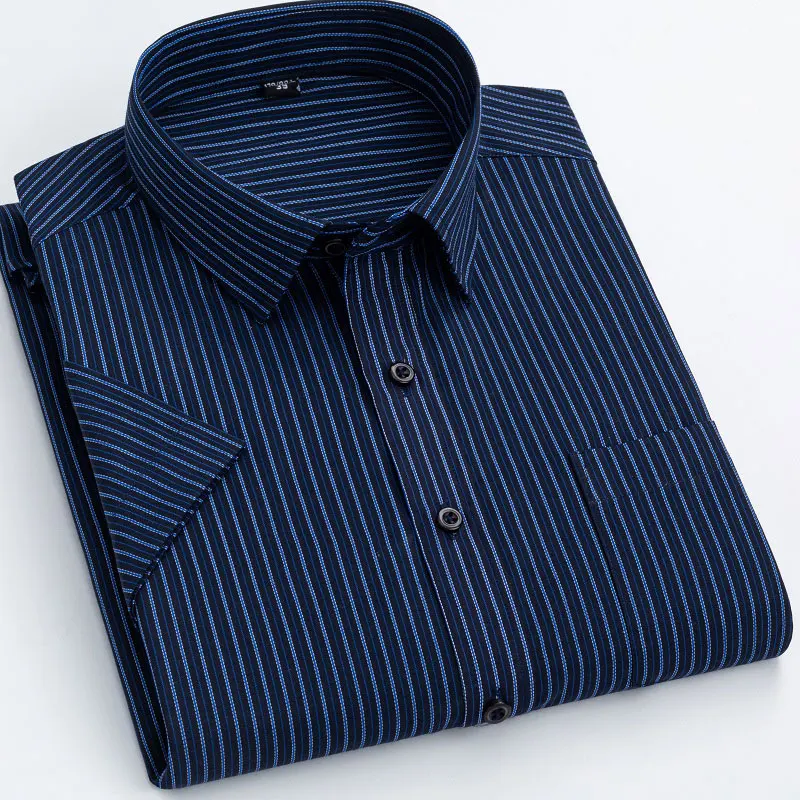 Men's vertical short-sleeved shirt summer thin shirt casual simple everything business social wear anti-wrinkle easy care