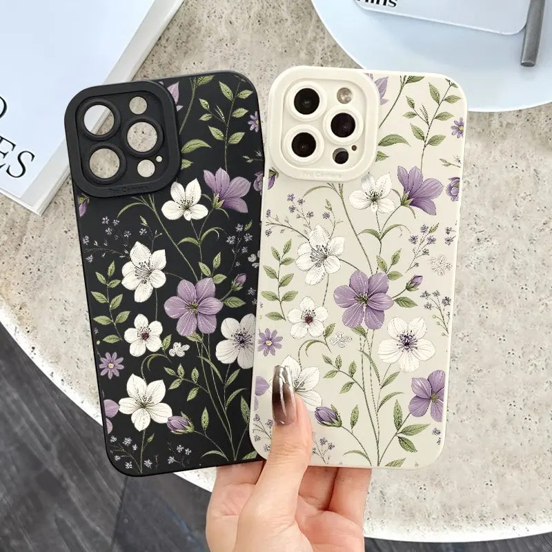 Aesthetic Wild Flower Phone Cases For Samsung Galaxy S25 S26 S24 Ultra S23 S22 Plus A34 A36 A54 A55 A26 A53 A35 A56 Lens Cover