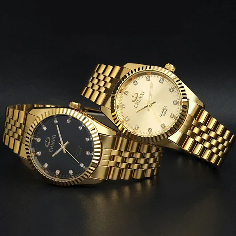 Luxo casal dourado relógio mulher amantes dos homens relógio de topo da marca minimalismo ouro aço inoxidável vestido de negócios relógio pulso à prova dwristwatch água