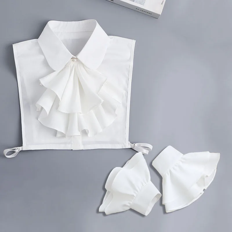 

Белый большой искусственный воротник с лацканами и черная съемная манжета, кружевной накладной воротник, съемный искусственный воротник для женщин, аксессуар для полурубашки