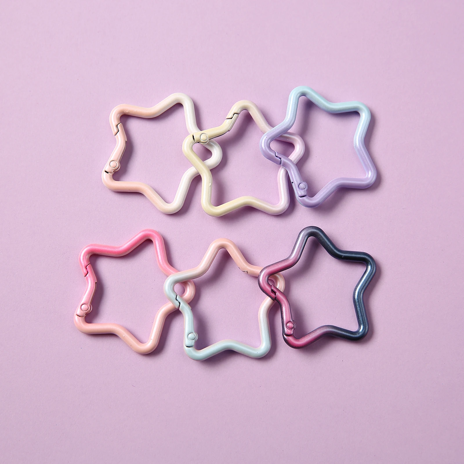 Pastel Gradient Star Shape Spring Ring Clasps, Colorful Alloy Openable Key Rings for DIY Jewelry, Bag Charms & Keychain Accessor
