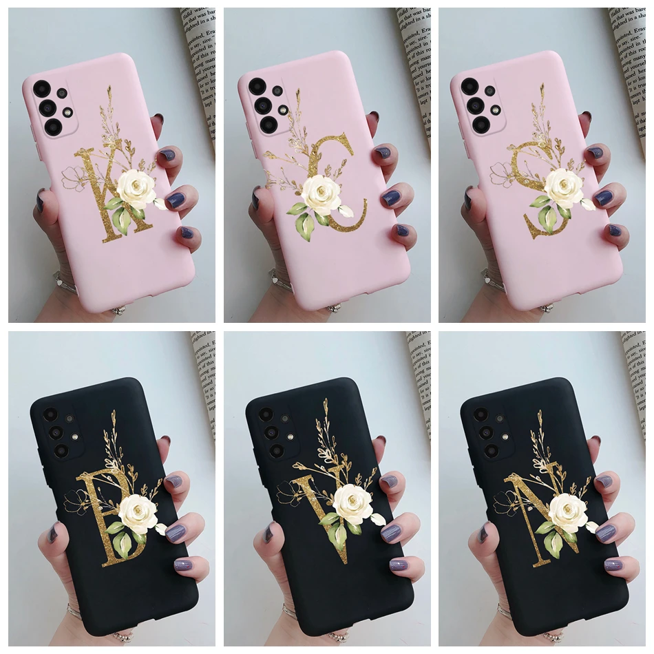 For Samsung A13 4G Case A 13 A33 A53 A73 5G Soft Slim Flower Alphabet Letter Back Cover Phone Case For Samsung Galaxy A13 Fundas