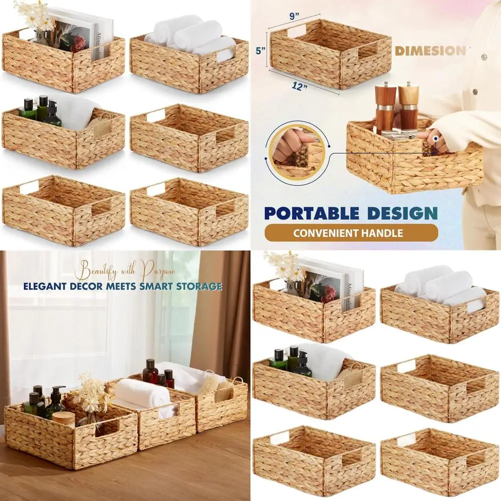 

Набор из 6 плетеных корзин из гиацинта с ручками для хранения и белья