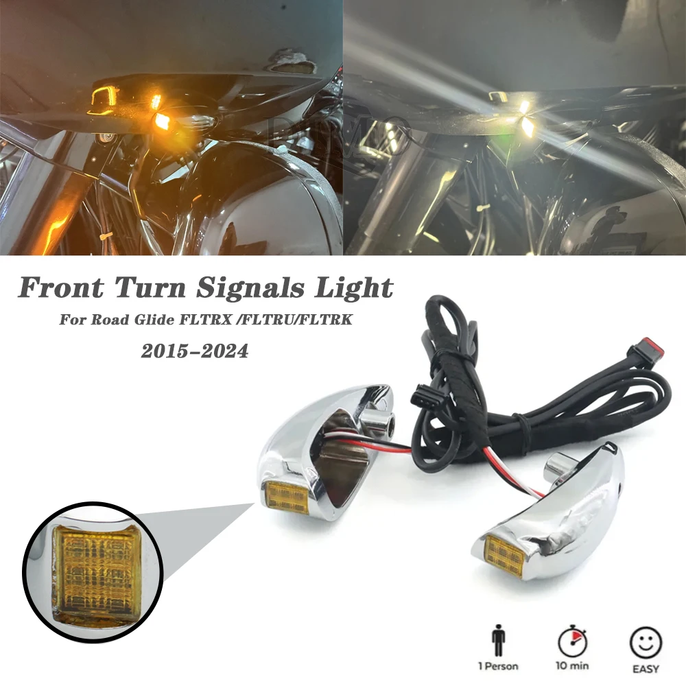 NEW FOR Harley Road Glide FLTRX/ FLTRU/ FLTRK Motorcycle Accessories LED Front Turn Signals Daytime Running Amber 2015-2023