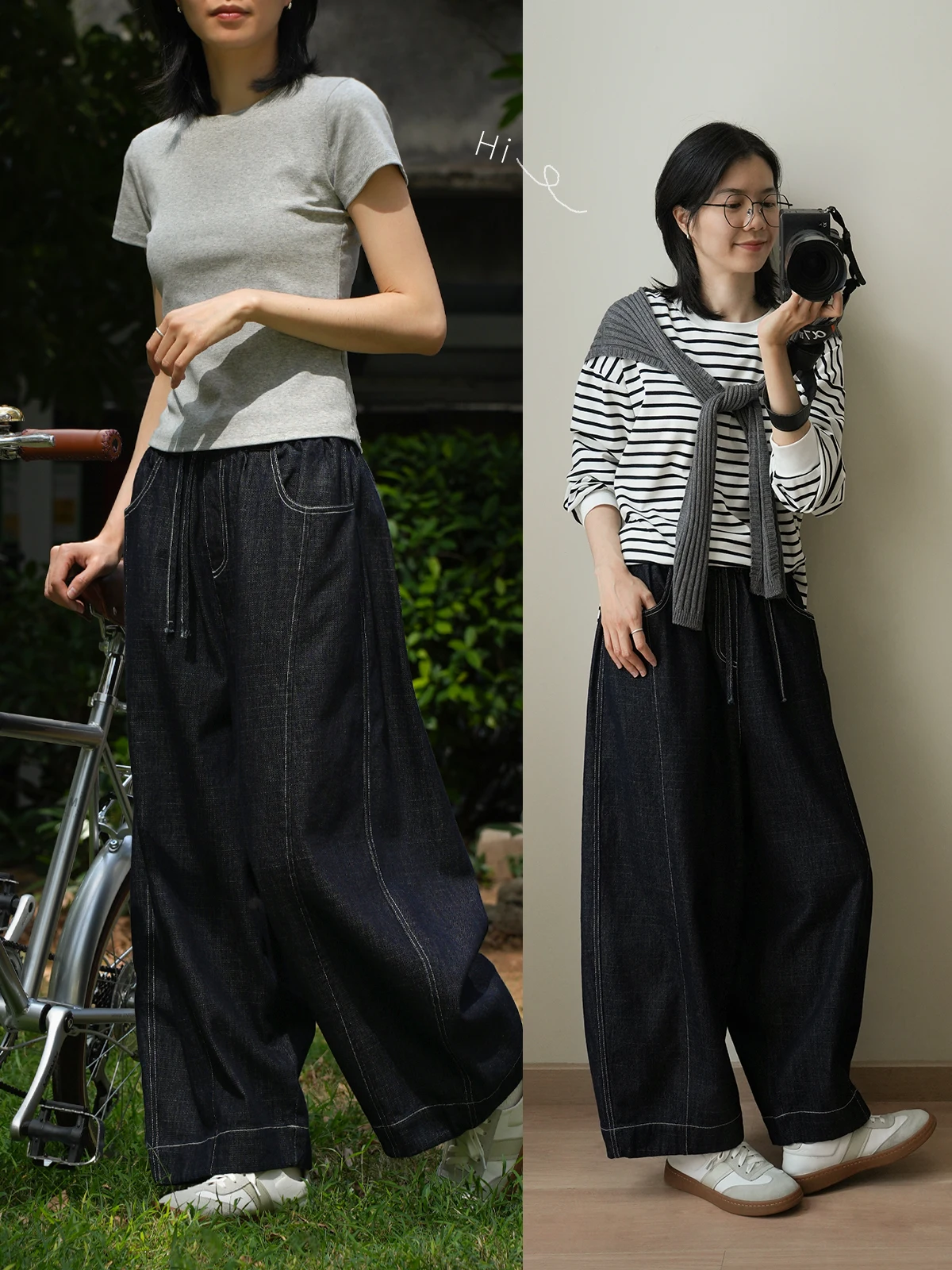 

Women's Comfortable Breathable Elastic Waist Wide Leg Pants Cotton Soft Loose Casual Jeans Spring Autumn Loose Fit Trousers