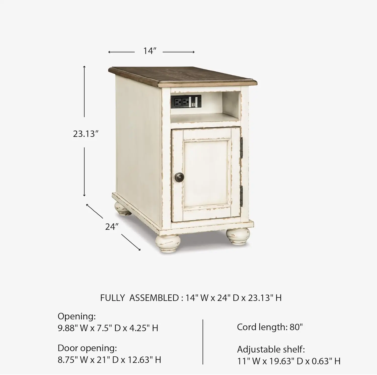 Mesa lateral Realyn French Country Chair com tomadas e portas USB, creme