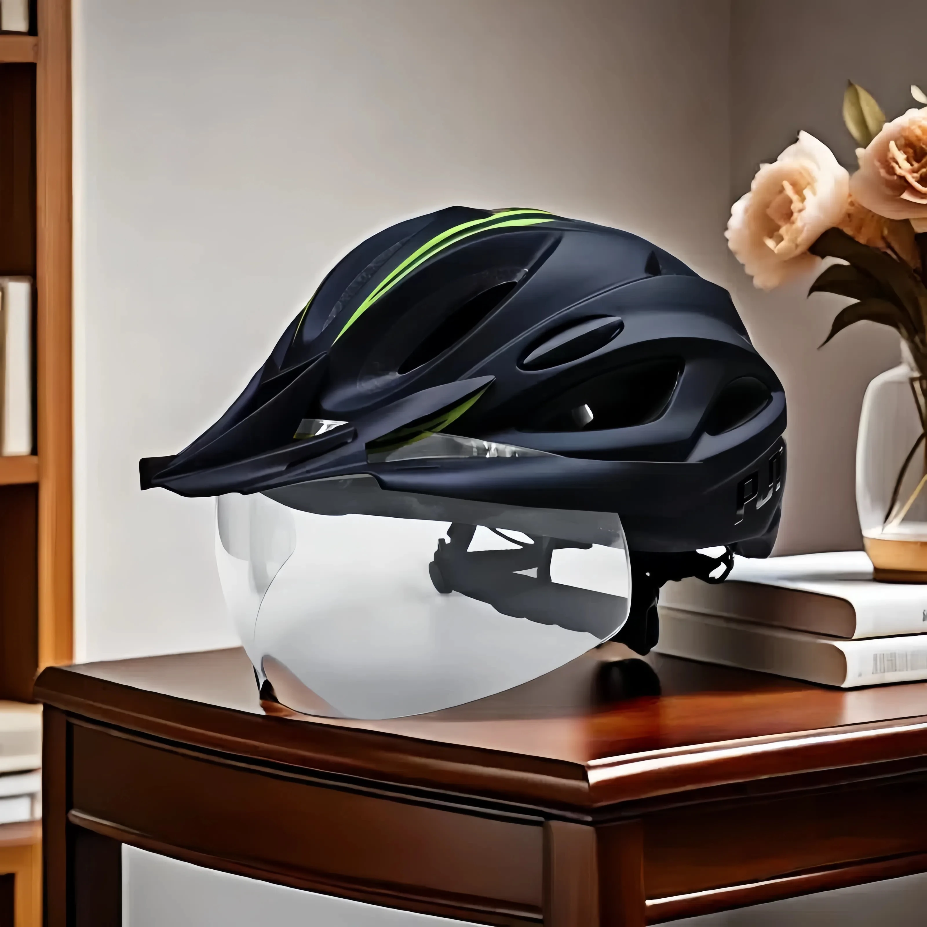 Matte Farbe 4-in-1-Fahrradhelm mit Sonnenbrille und Sonnenblende, wiederaufladbarer Fahrradhelm für Erwachsene, Sonnenbrille, Rennrad-MTB-Fahrradhelm