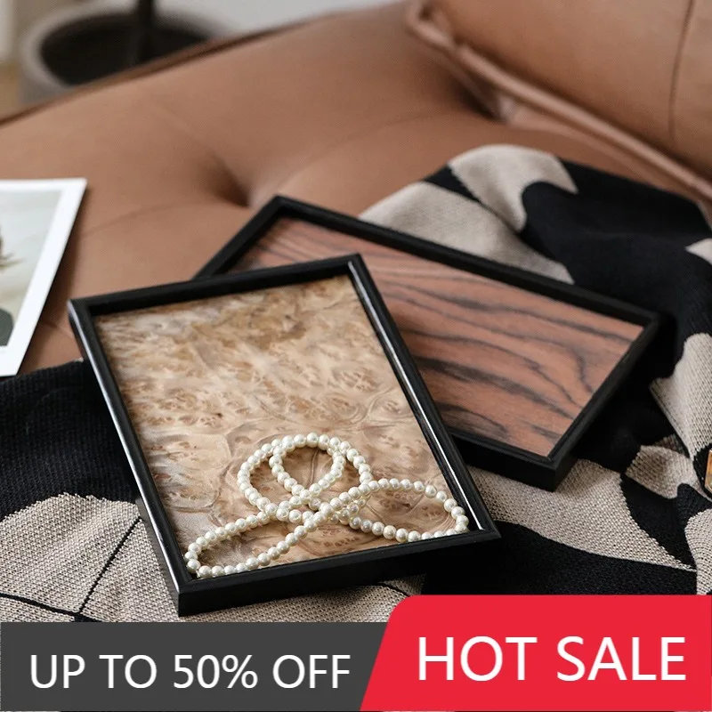Luxury Wooden Storage Tray Retro Jewelry Perfume Tray Living Room Kitchen Organizer Plate Multifunction Removable Trays Decor
