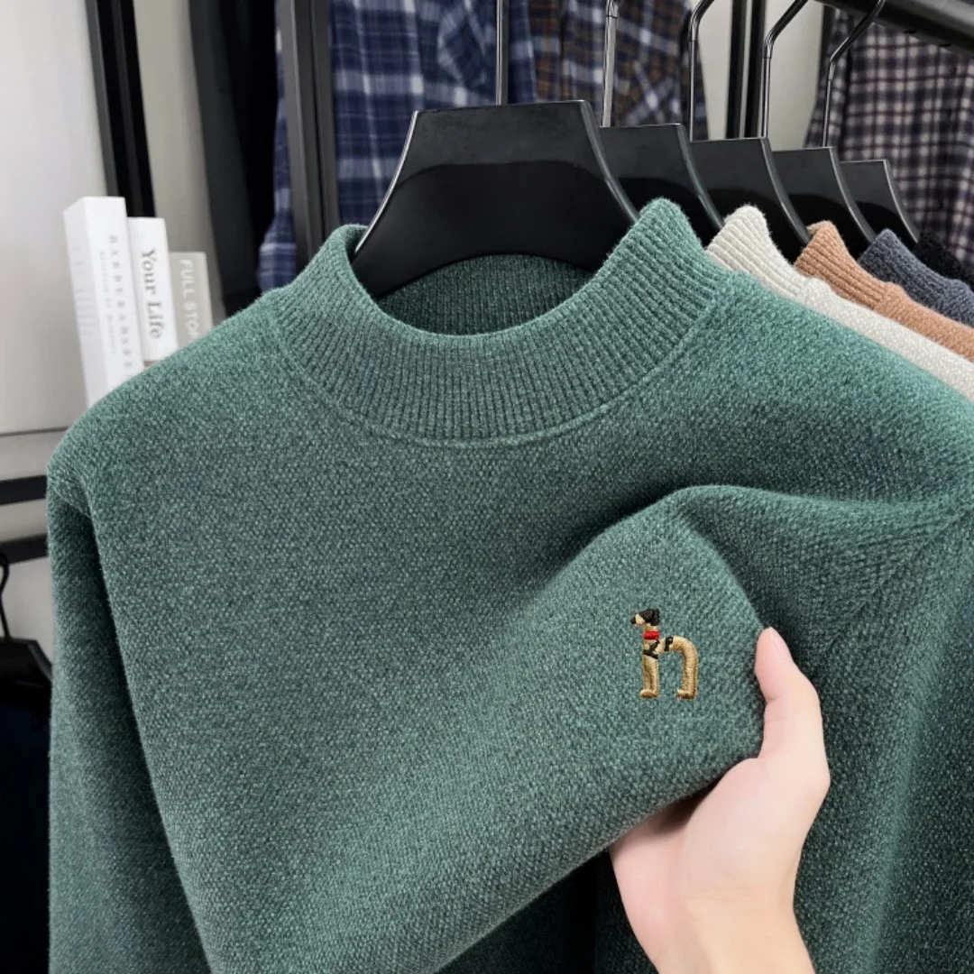 Original designer brand exquisite dog embroidery Korean version pullover top for autumn and winter new men's velvet warm sweater