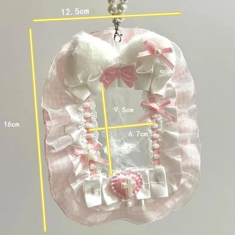 Kawaii DIY Plush Card Holder with Ribbon Anime Lace Photocard Case Idol Display Lolita Photo Protector Case Card
