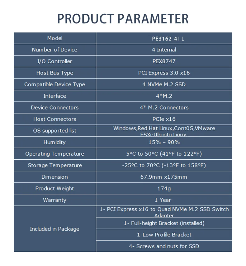 PCIe 3.0 X16 zu 4x M.2 NVMe SSD Switch-Adapter Unterstützt 2280 SSD-PE3162-4IL Keine Motherboard-Bifurkation Erforderlich – Detail 7