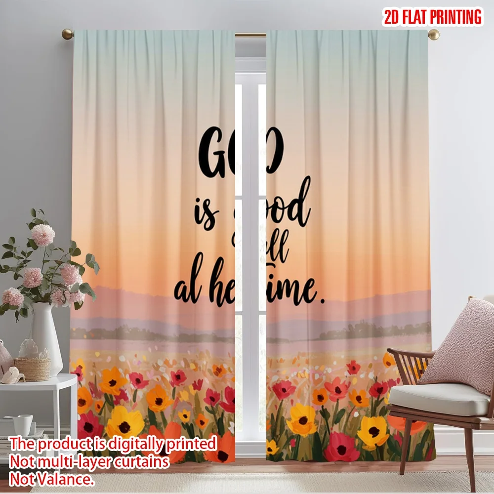 

2pcs 2D flat printing Curtain God is Good All Time 100% Polyester Without Electricity Birthday Party for Classroom Office