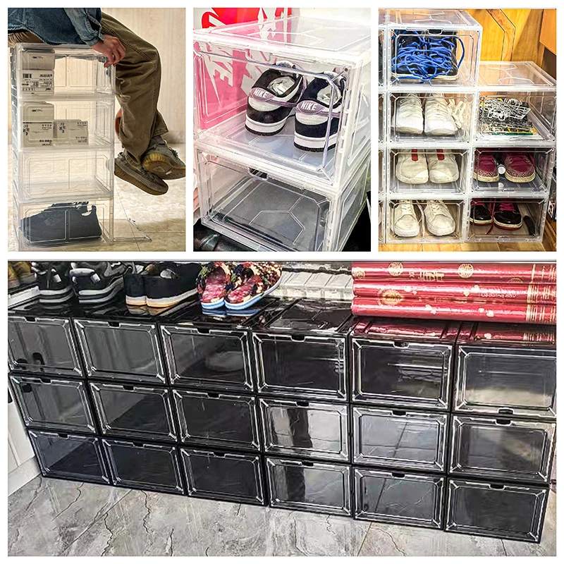 hard plastic AJ Sneakers Box plastic shoe box Stackable Cabinet Storage Box high-top Dustproof AJ shoes organizers Shoe Rack