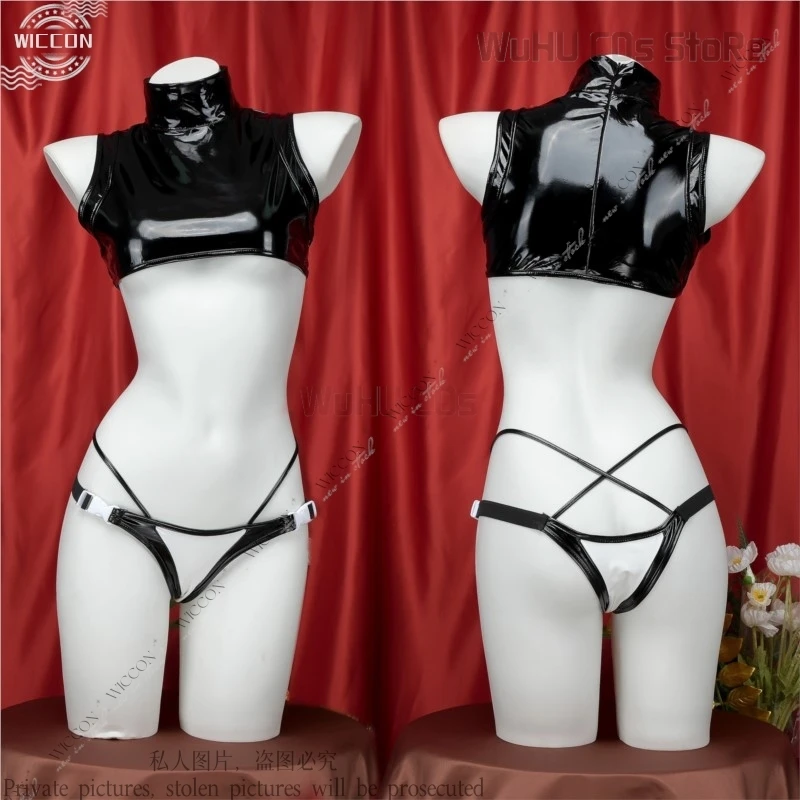 

Little Patent Leather Vest Split Sexy Spice Pajamas Cosplay Costume Sexy Adult Role Play Bikini Halloween Party Woman Man Gift