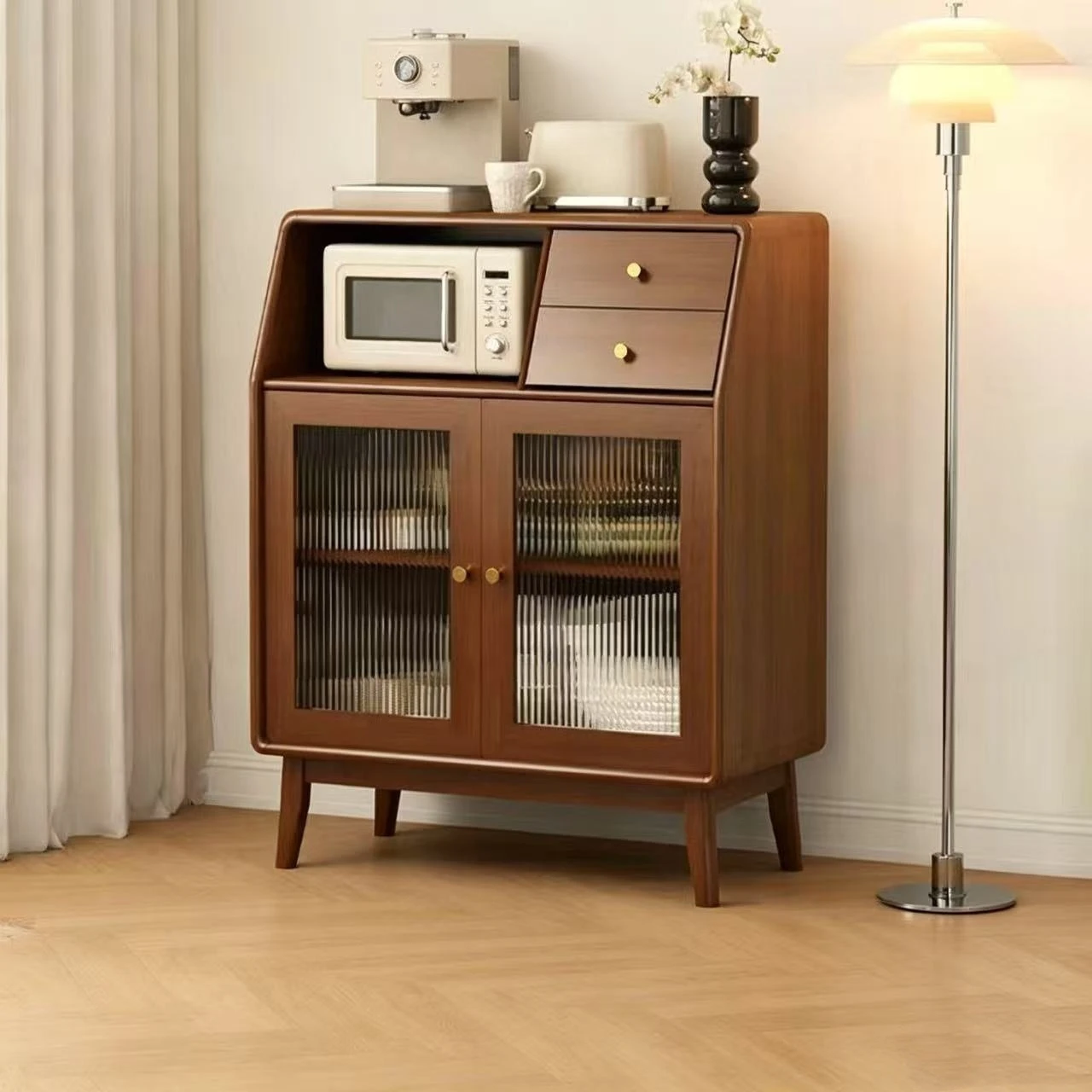 All solid wood dining side cabinet integrated storage cabinet against the wall living room wine