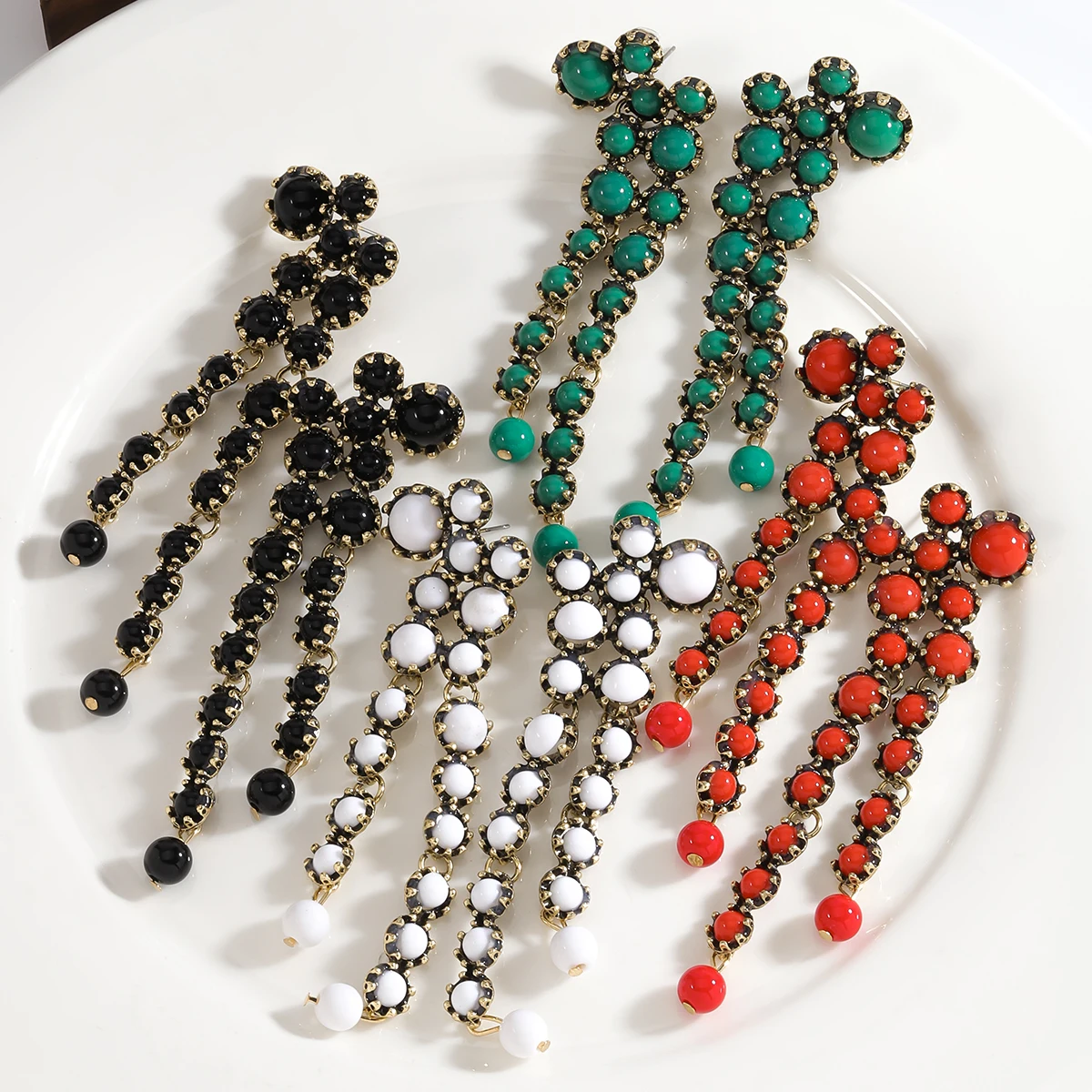 ZAA Resin Stone Earrings Vintage Geometric Pendant Drop Earrings Elegant Textured Drop Earring For Women Banquet Party Accessory