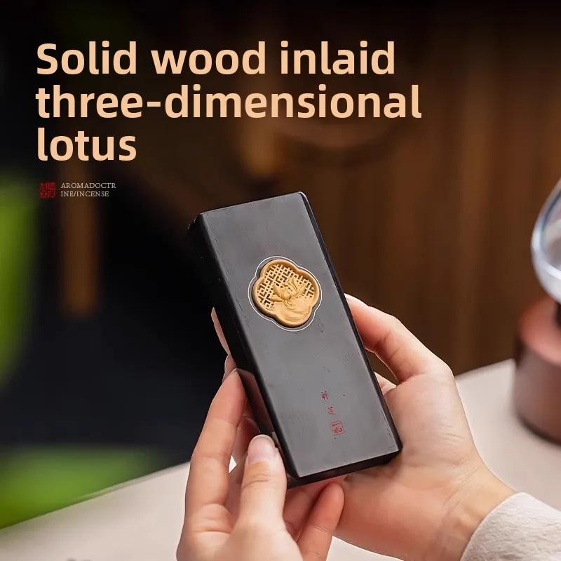 Chinese Style Auspicious Zen Lotus Solid Wood Portable Incense Stick Box Set Mini Travel Outdoor Incense Burner Holder Luck Bles