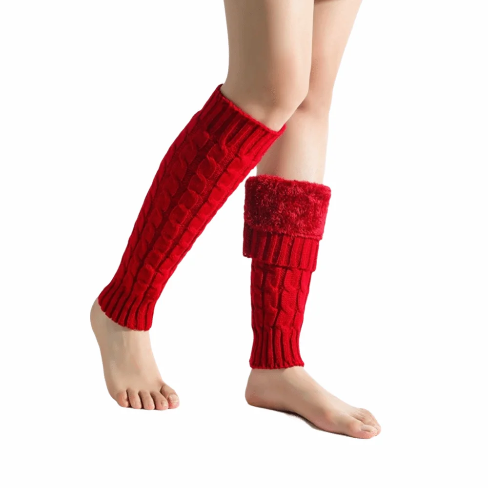 

Twist Pattern Knitting Leg Warmers Double-Layered Fleece-Lined Women Leg Warmers Cozy Solid Color Ankle Warmer Cold Weather
