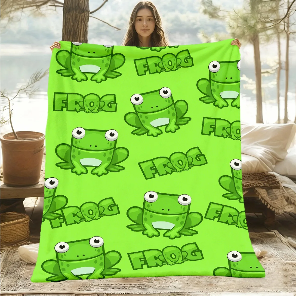 1 coperta verde a forma di rana, morbida e confortevole: design in peluche soffice con…