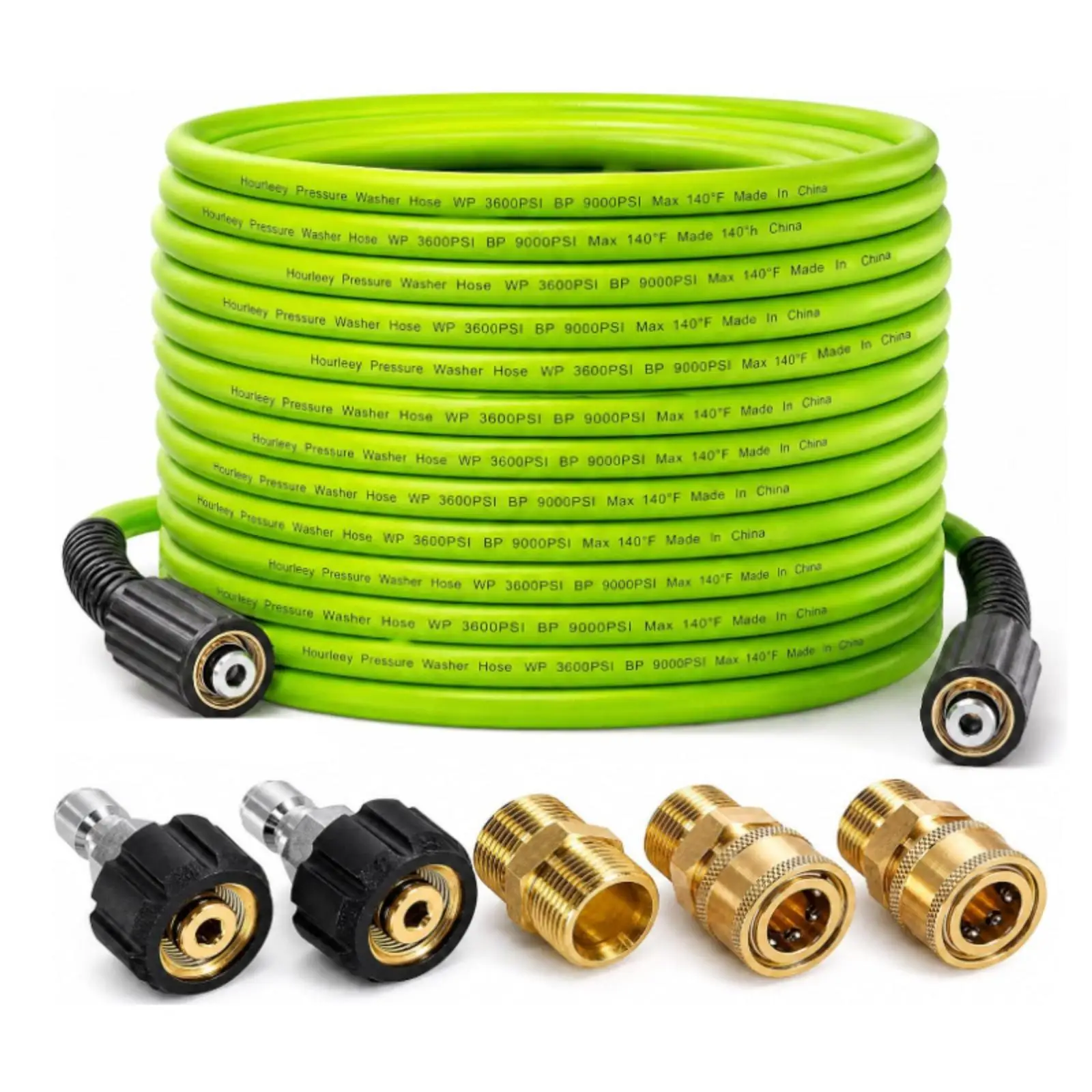 3600 PSI Pressure Washer Hose Green PVC with Brass Connector for High Pressure Cleaning Machine Driveway Wash