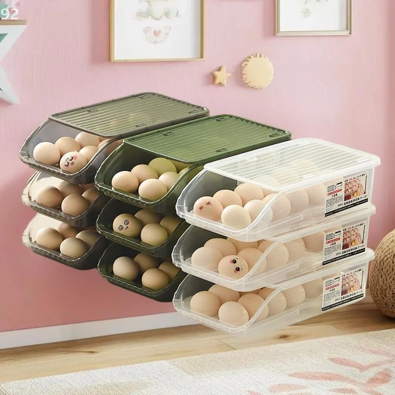 حامل أرفف صندوق البيض المتداول الأوتوماتيكي للثلاجة صندوق حفظ الطعام الطازج وحاويات تخزين سلة البيض ومنظمات المطبخ
