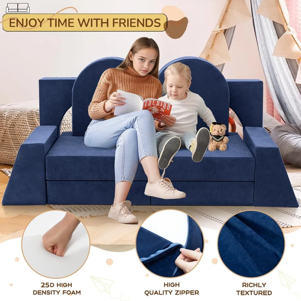 أريكة لعب للأطفال من الفوم متعددة الوظائف لغرفة اللعب وغرفة النوم، فورت بناء أريكة معيارية مكون من 10 قطع للأولاد، فو مثالي للأطفال