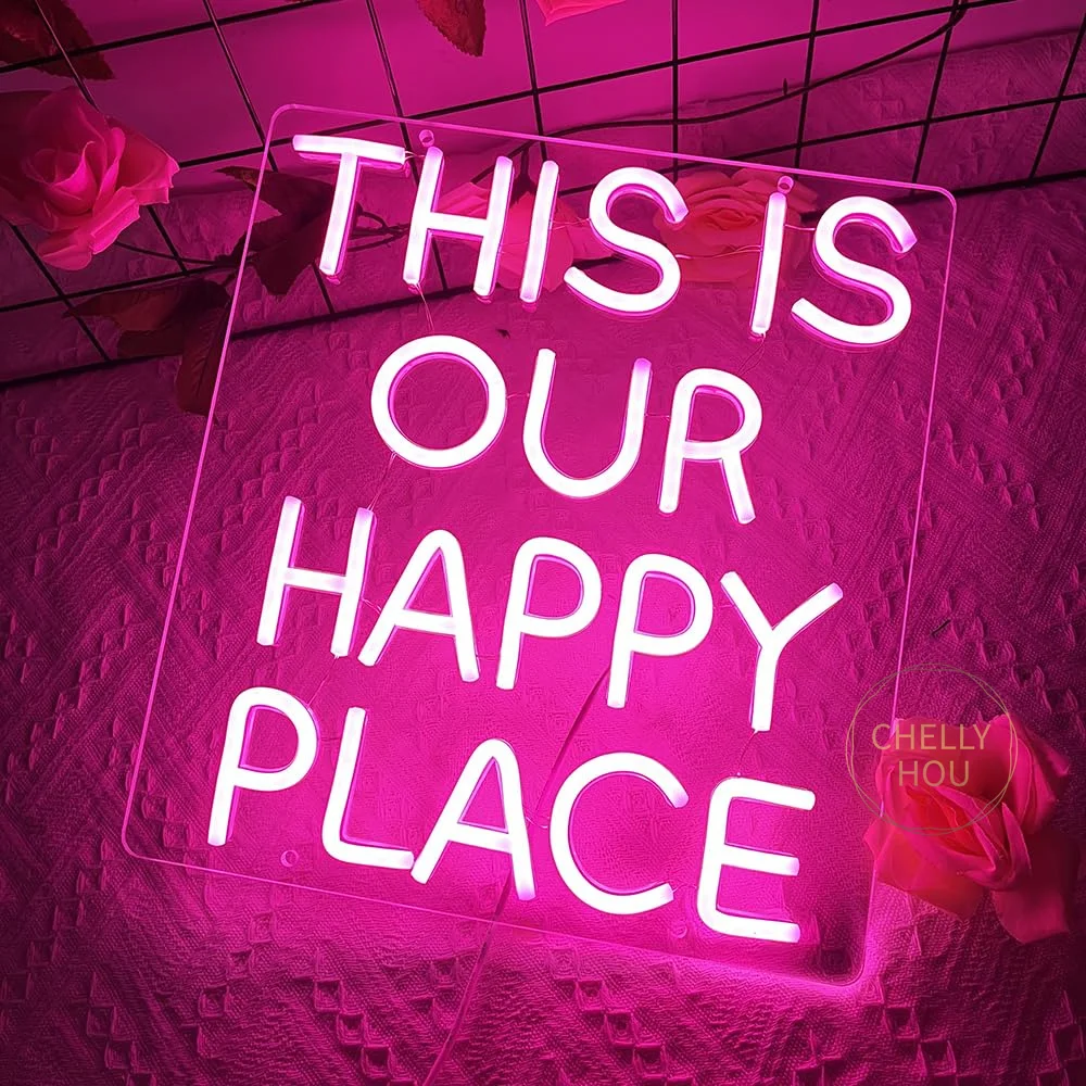 This Is Our Happy Place Neon Sign For Wall Decor,Led Neon Light For Bedroom Decor,Man Cave,Bar, Club,Birthday Party,Game Room