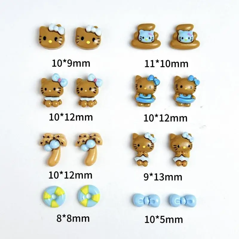 30Pcs Cartoon Resin Black Skin Cat Nail Charms Mint Blue Black Skin Cat Cute Dolphin Seaside Series Nail Art Decoration unghie fai da te