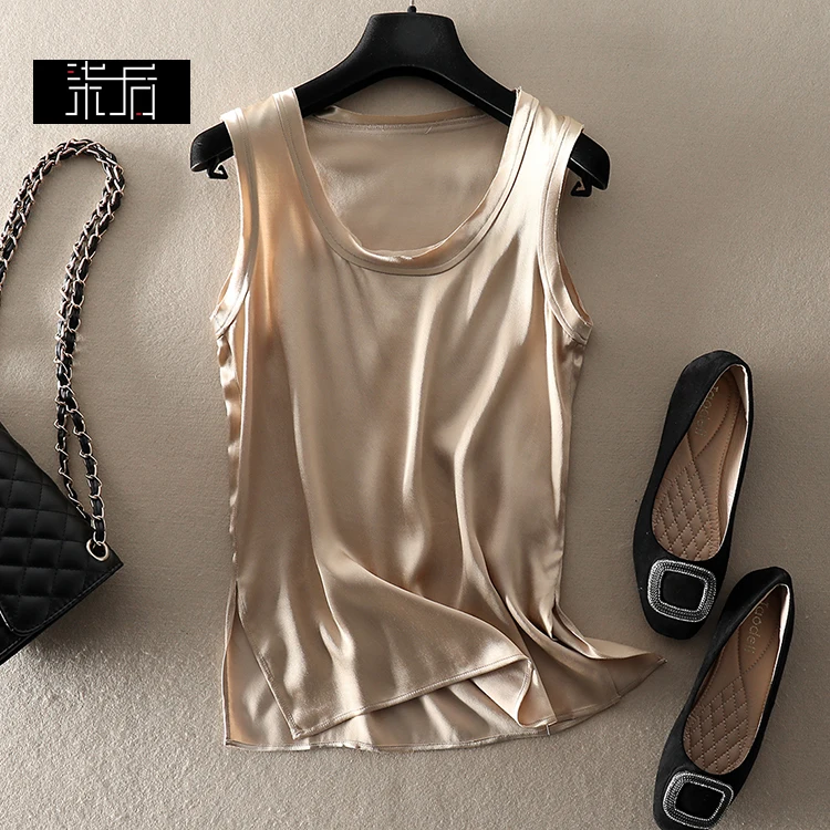 

Женский летний топ из премиального ацетатного сатина, однотонный, прямого кроя, для повседневной носки и работы, без рукавов
