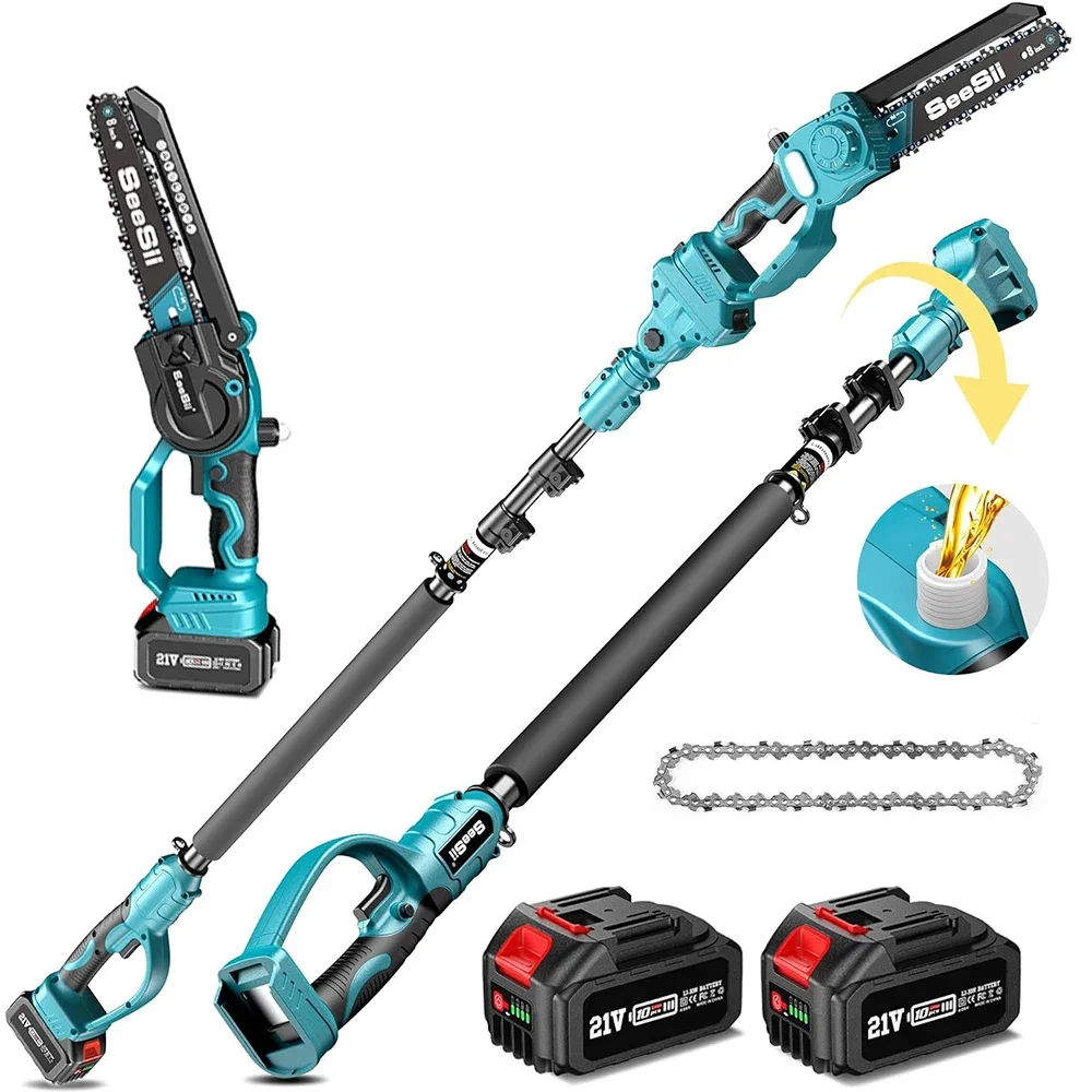 2-in-1 Cordless 8'' Electric Chainsaw with 3M Extension Pole Electric Polesaw for Tree Trimming Limb Branch Cutter Pruner