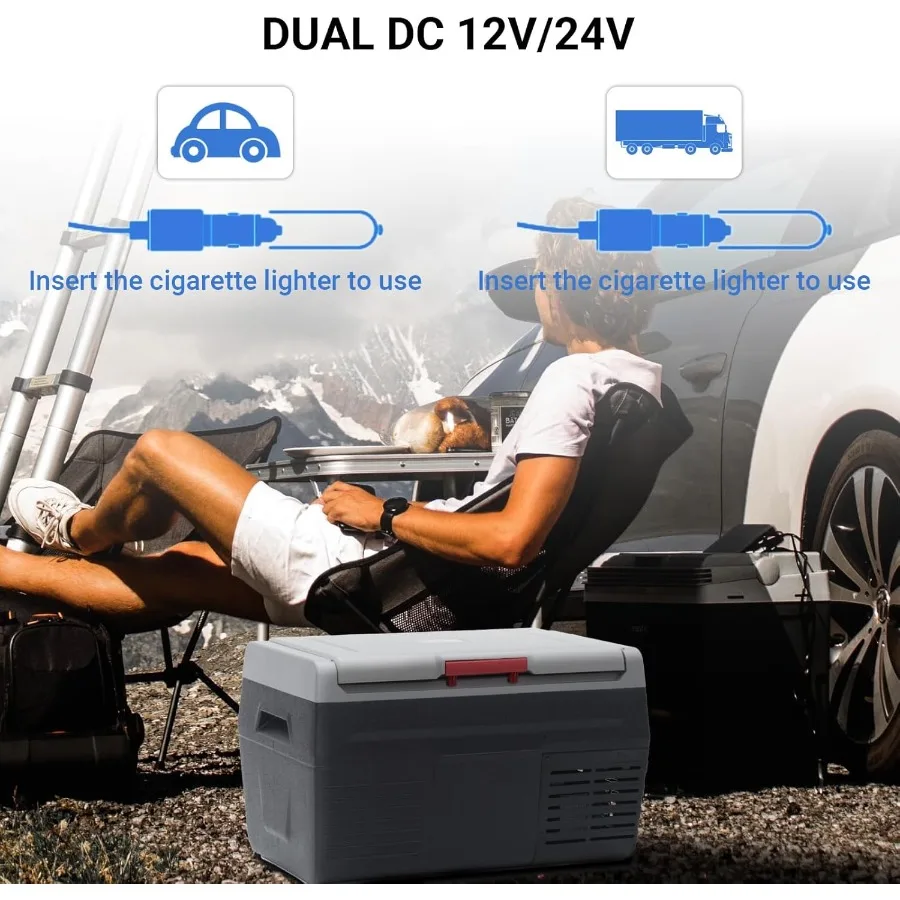 مبرد كهربائي ثلاجة محمولة 12 فولت/24 فولت تيار مستمر لشاحنة السيارات والمركبات 21 كوارت 20 لتر وحدة تبريد ضاغط مع درجة الحرارة