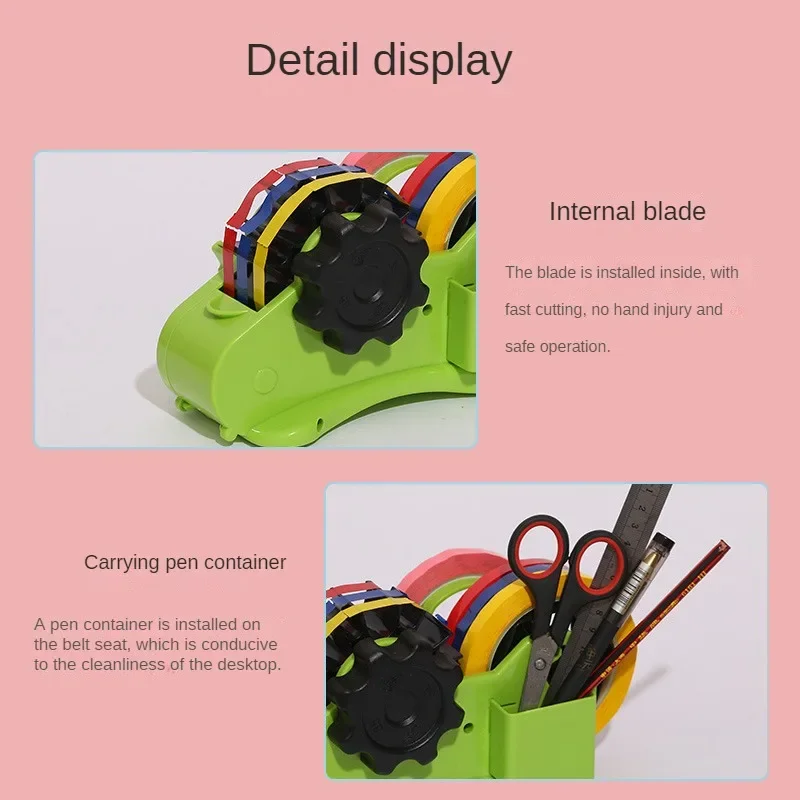 Semi-Automatic Tape Dispenser Multi-roll Cutting Reusable Thermal Tape Dispenser with Compartment for Thermal Transfer Tape