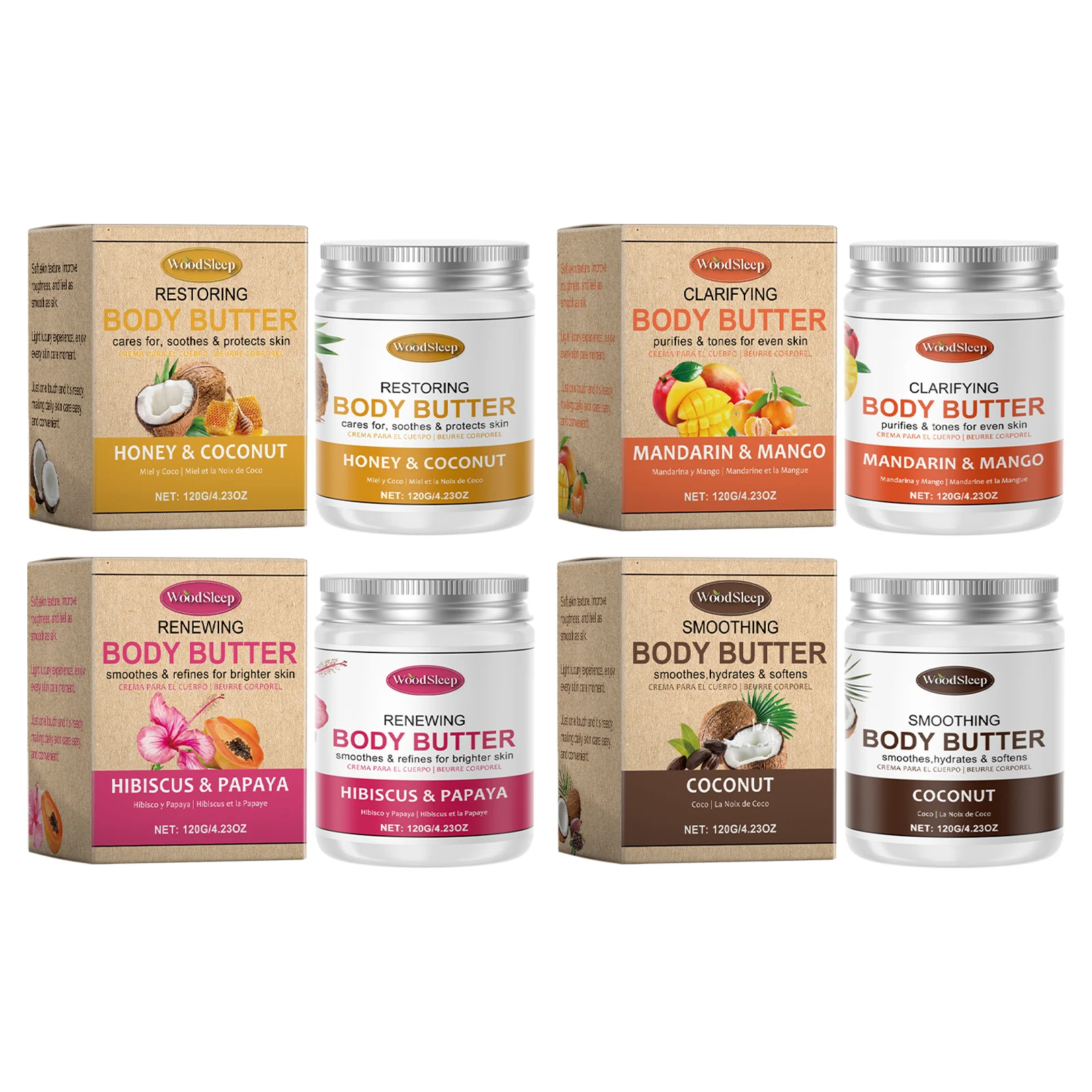 Krim Tubuh Woodsleep Coconut Body Butter, Kulit Halus Tahan Lama, Mengencangkan, Anti Pecah-pecah, Madu Mangga Pepaya, Krim Pelembab Tubuh 120g