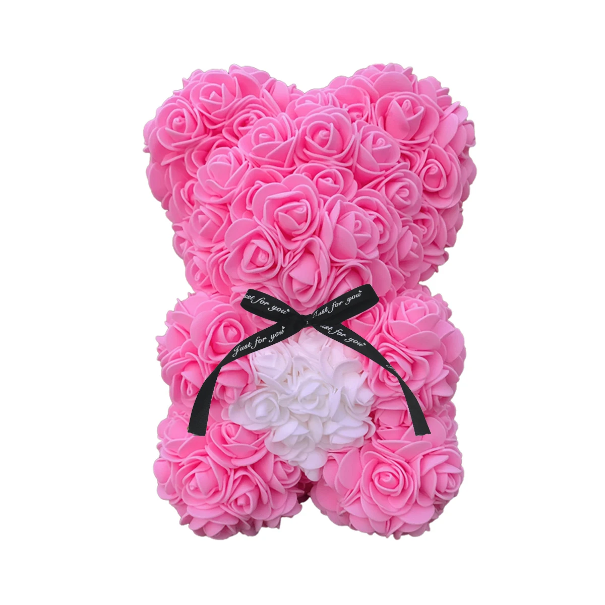 Ours en peluche rose pour femme, ours en fleurs artificielles, coeur de Leon, mariage, anniversaire, cadeaux de Noël, 25cm