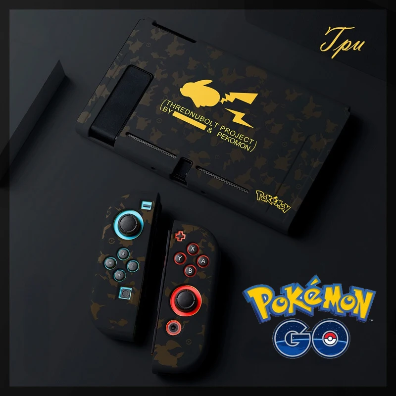 Pokemon Pikachu Nintendo Switch Case Cute Anime Cartoon Full Cover Split Shell Controller di gioco Hard TPU Protector NS accessori