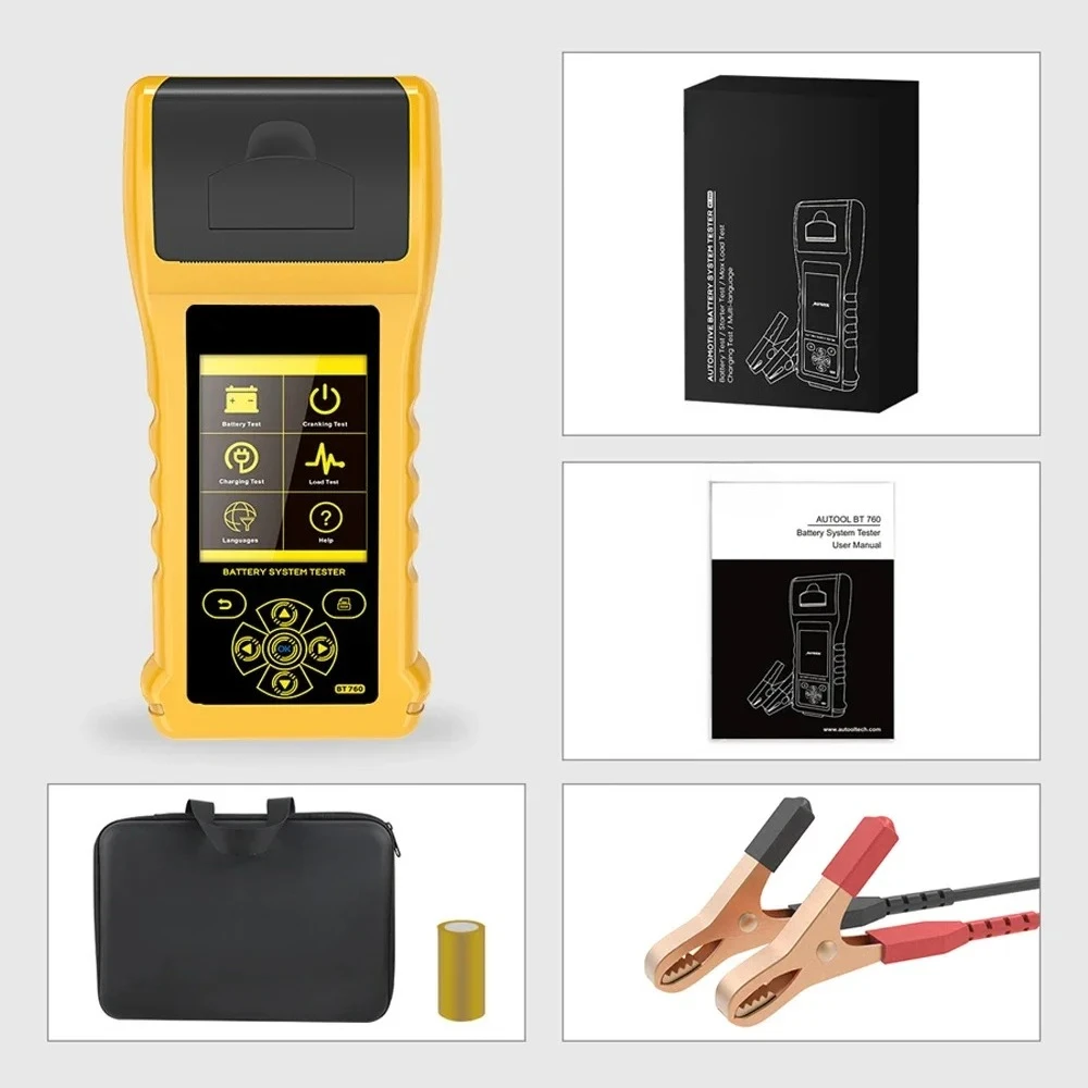 BT760 Old Model Car Battery Tester with Thermal Printer 6- 32V Vehicle Auto Multi-language Battery Cranking Charging