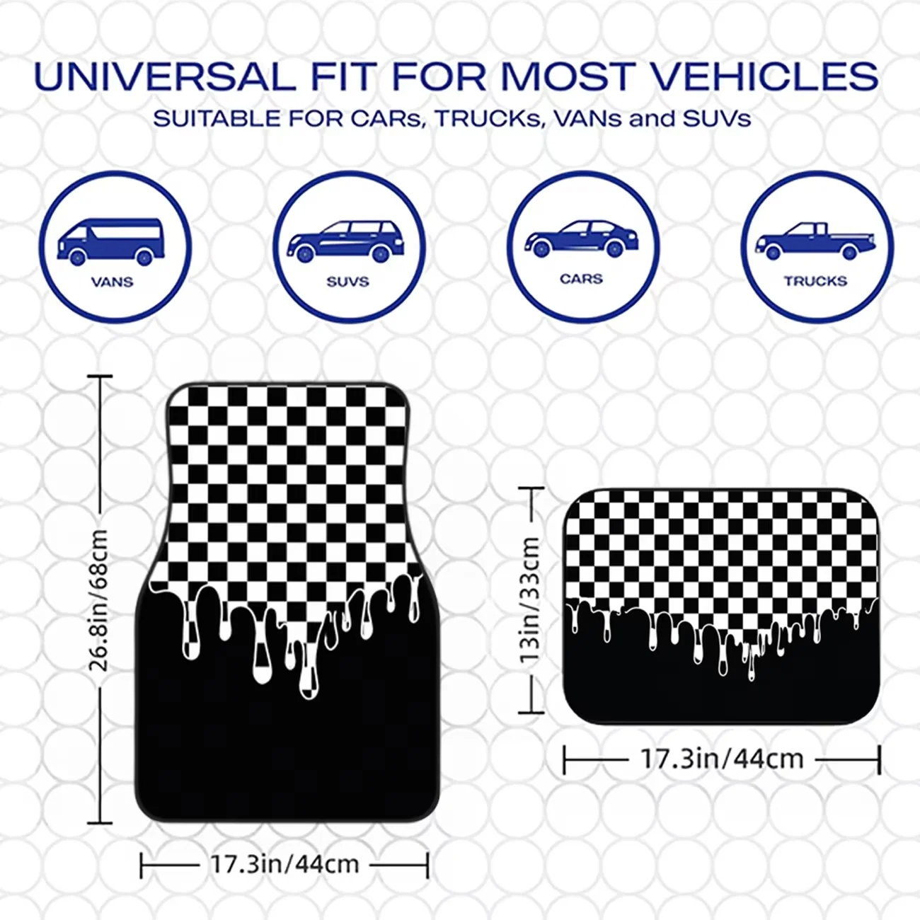 4-Piece Set of Black and White Checkered Flag Splash Pattern Printed Car Floor Mats, Stylish Racing Style Interior Decoration, Universal Car Carpet Mats for Men and Women